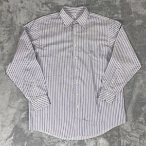 Brooks Brothers White and Blue Striped Dress Shirt